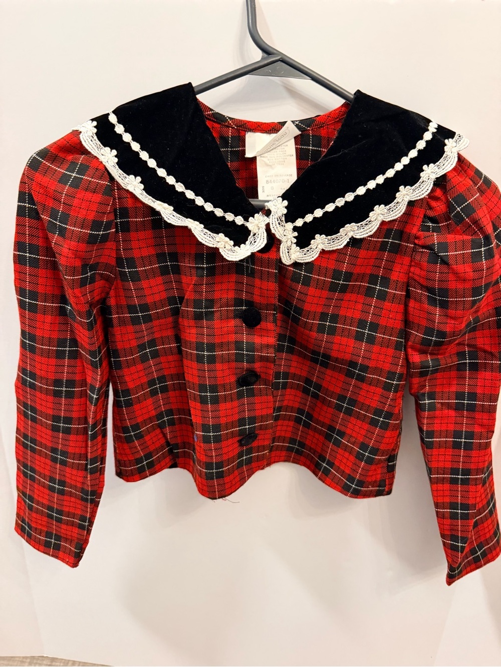 Vintage Bonnie Jean Girls Red Plaid Blazer Top, Sz 8